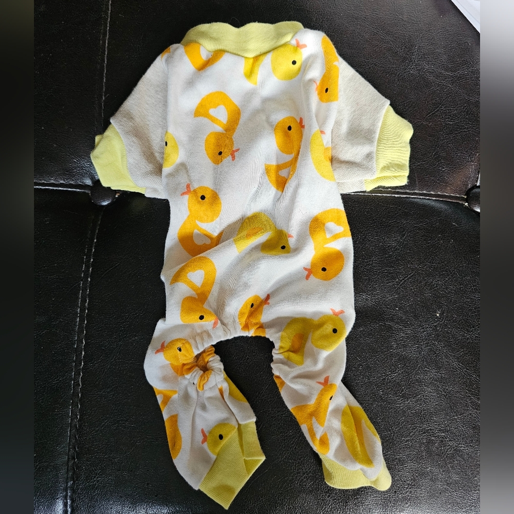 Cute unisex yellow ducky tiny dog PJS with legs XS
